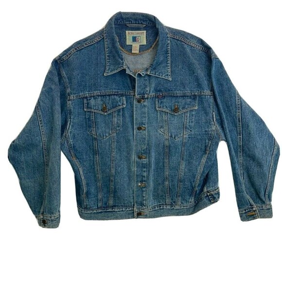 Actif Concept Denim Jacket Mens Size Large L Vintage New York Ramie Cotton Blue